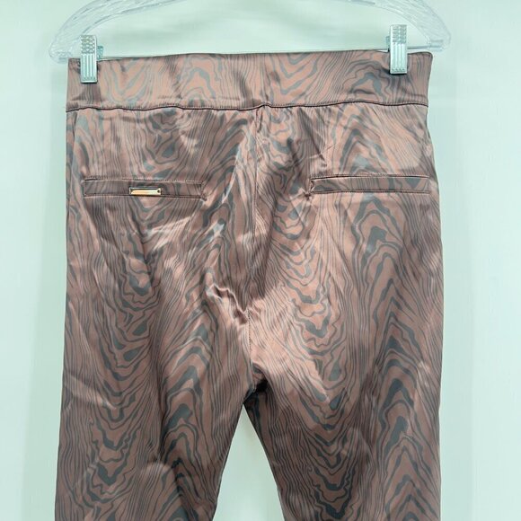 Maniere De Voir High Waisted Ruched Brown Satin Leopard Pants  Women's US 10 - Picture 6 of 13